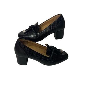 Beautiful BRIOSO Black Maureen Leather Chunky Heel Loafer Women's 9 Soft Comfort